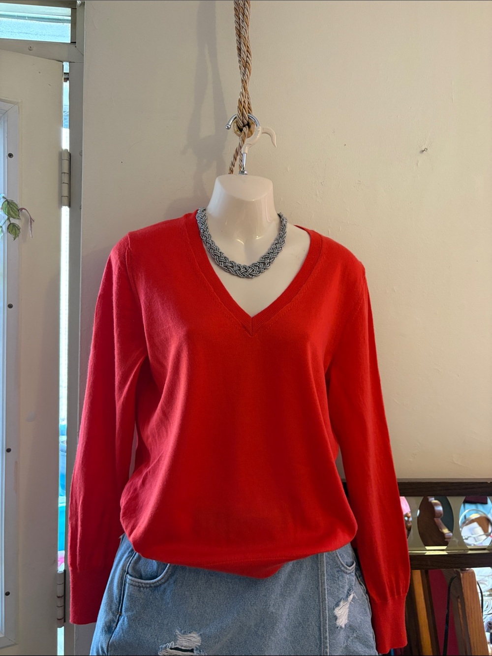 Banana Republic Bright Red V-Neck Sweater. Wool